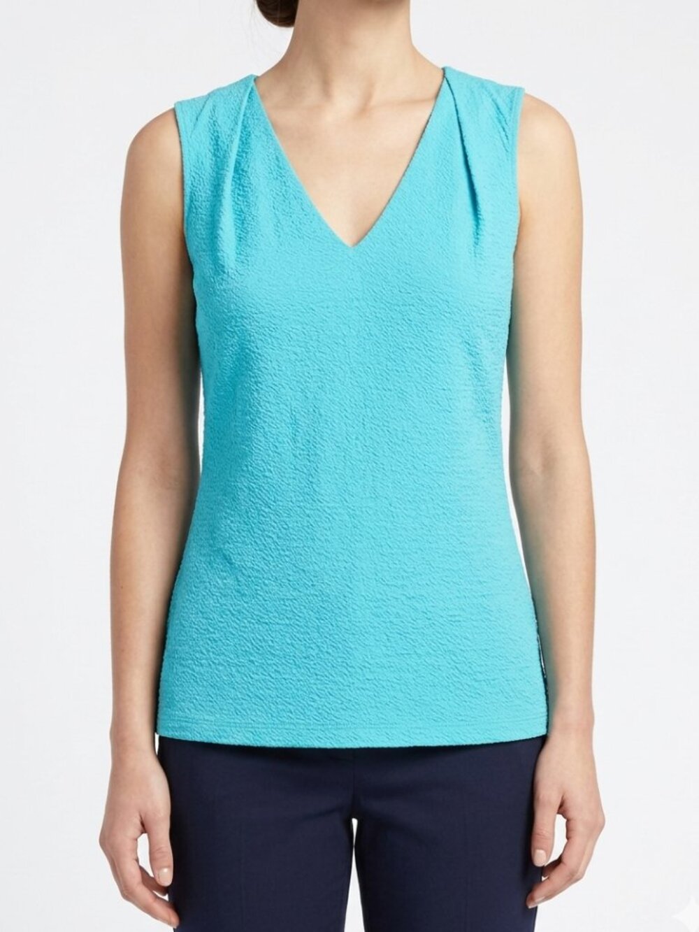 NWT MICHAEL Michael Kors Teal Puckered V-Neck Tank Top